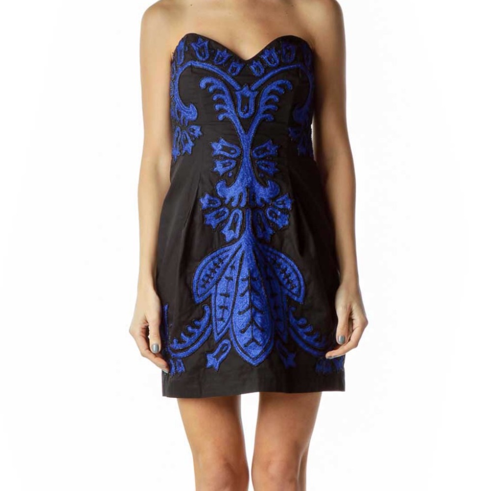 French Connection black and blue beaded dress
